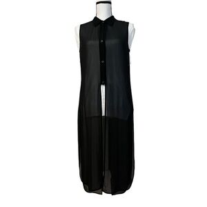 GO BY GO SILK Long Black Silk Vest Top Short Sleeve